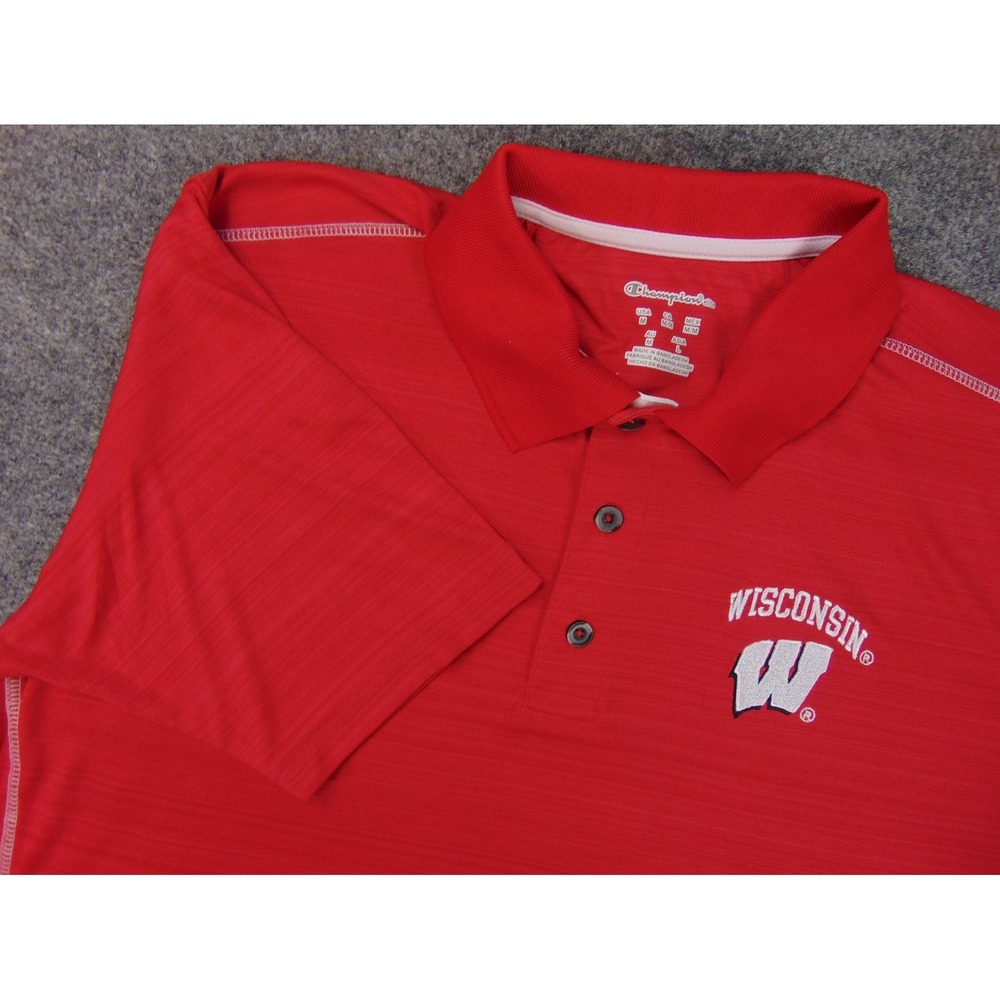Wisconsin Badgers Polo Shirt Mens Medium Red Champion Short Sleeve Collegiate